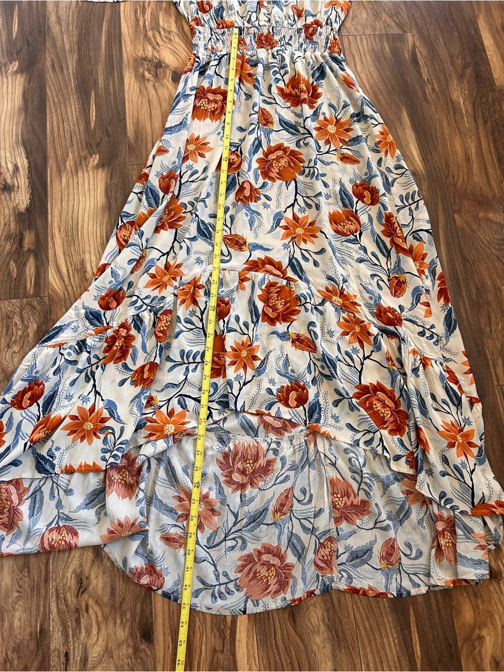 Anthropologie Abel the Label Maxi Dress Floral Sz Large Orange and Blue Hi Low - Picture 8 of 10